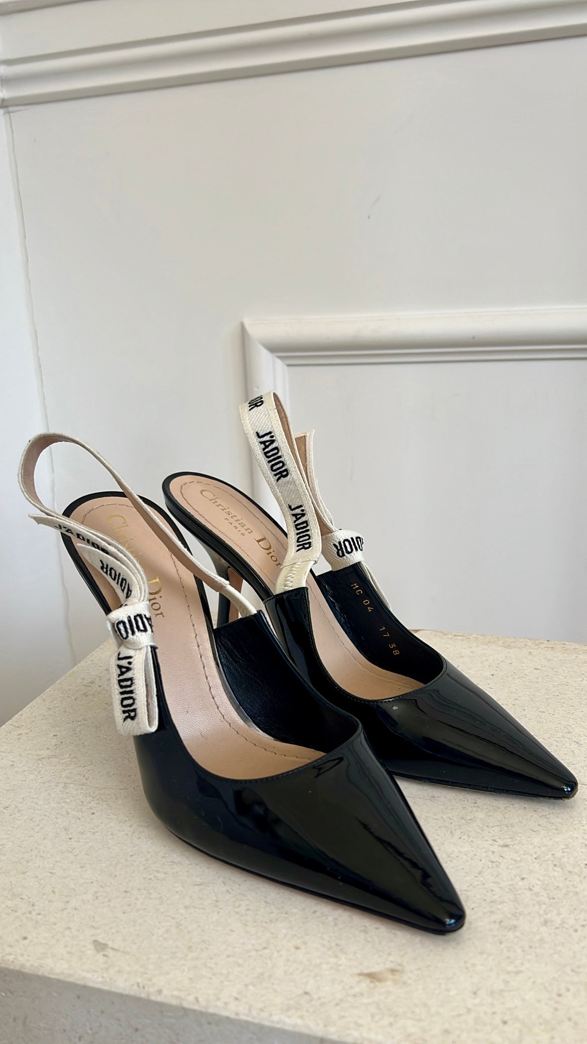Dior Black Patent J'adior Slingback Pumps, 38D
