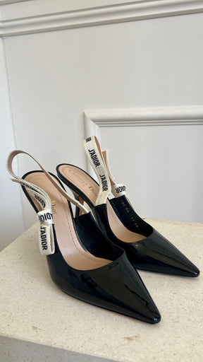 Dior Black Patent J'adior Slingback Pumps, 38D