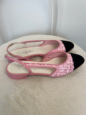 Chanel Pink Sequin Slingback Flats, 40C