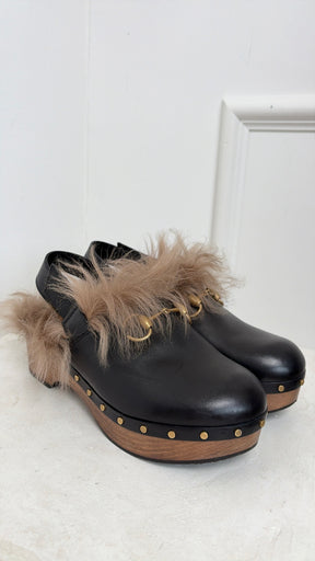 Gucci Amstel Fur Clogs Black, 38.5