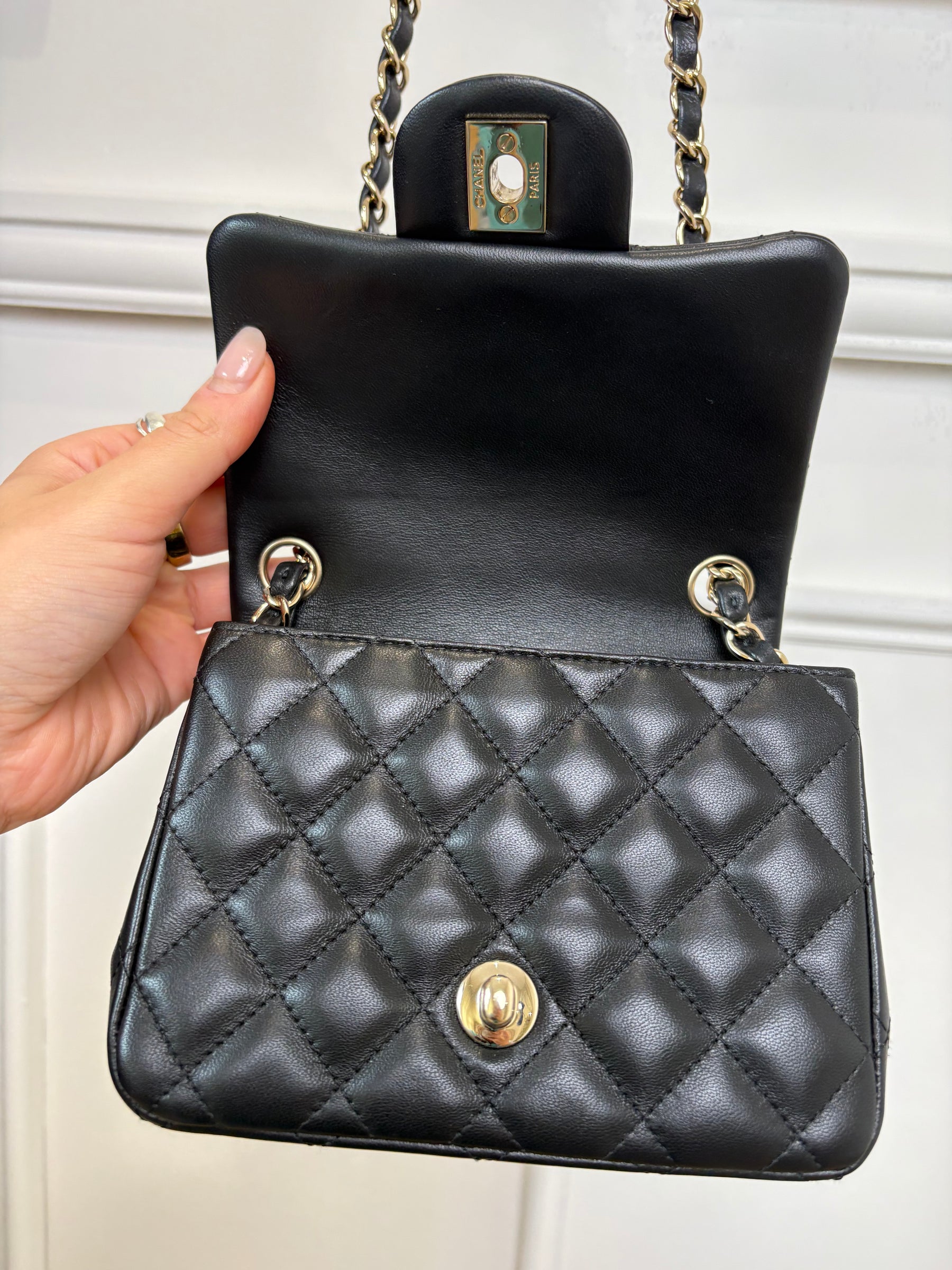 Chanel Mini Square Flap Bag Lambskin Black LGHW