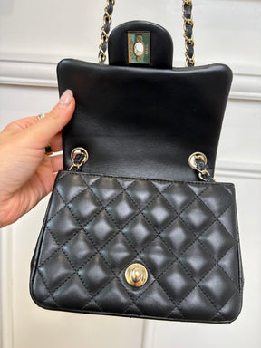 Chanel Mini Square Flap Bag Lambskin Black LGHW