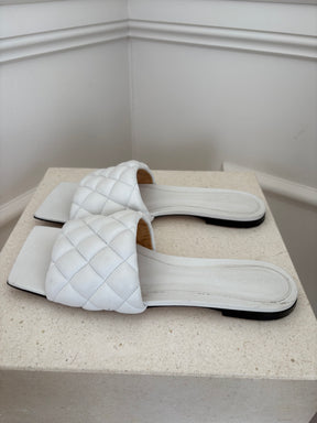 Bottega Veneta White Padded Lido Leather Slides, 39
