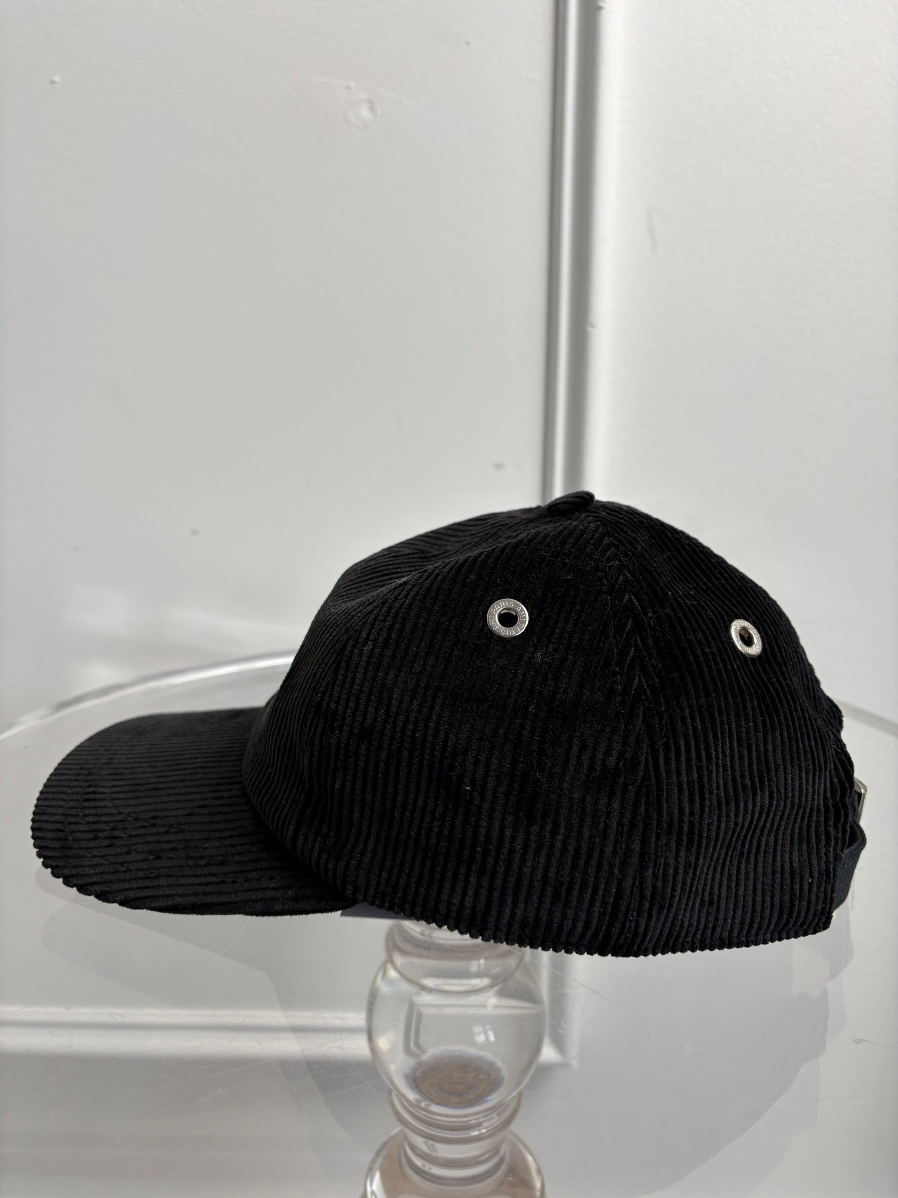 AMI Paris Black Corduroy Logo Cap