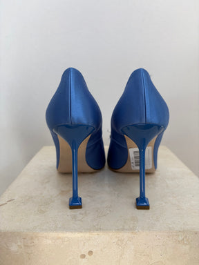 Miu Miu Embellished Satin Mules Blue, 39.5