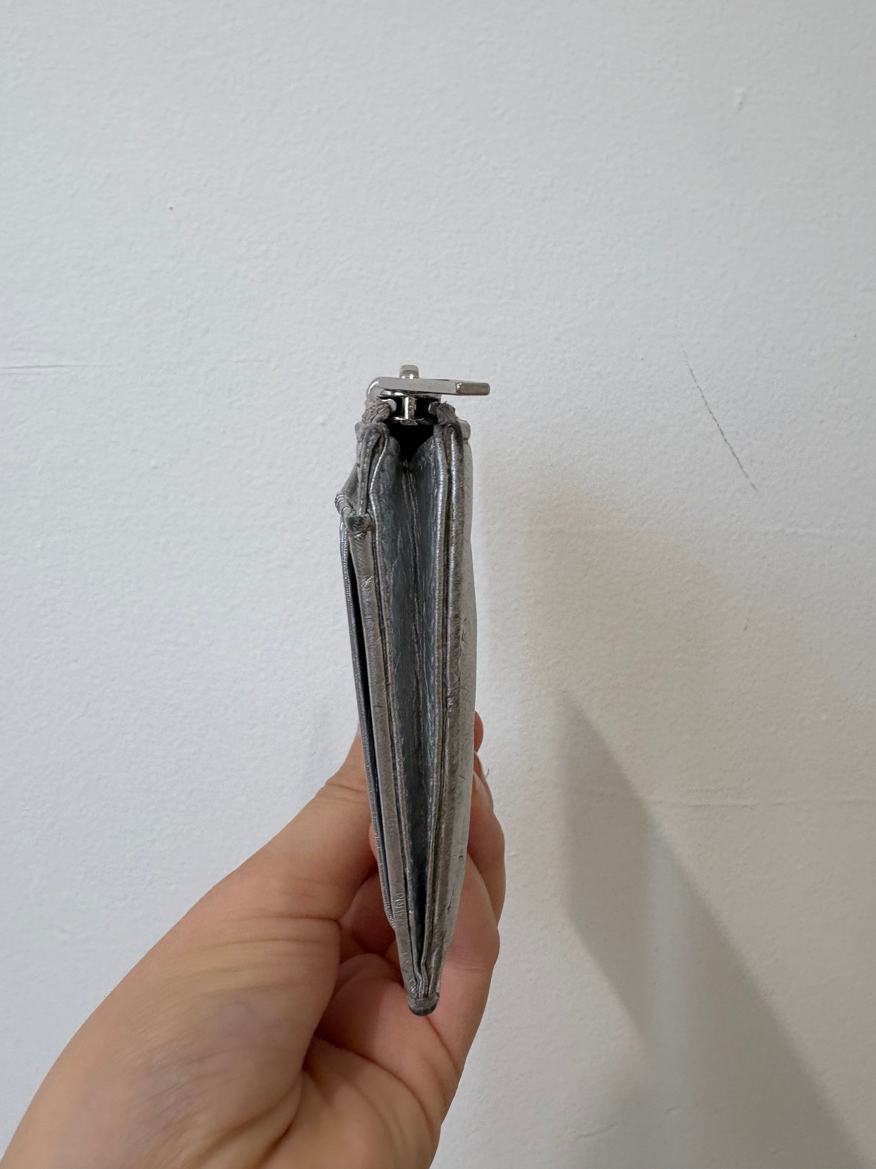 Balenciaga Silver Quilted Leather Card Holder