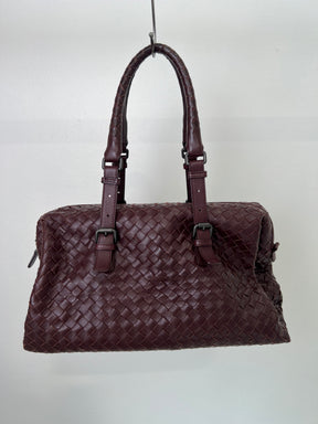 Bottega Veneta Burgundy Intrecciato Leather Bowling Bag