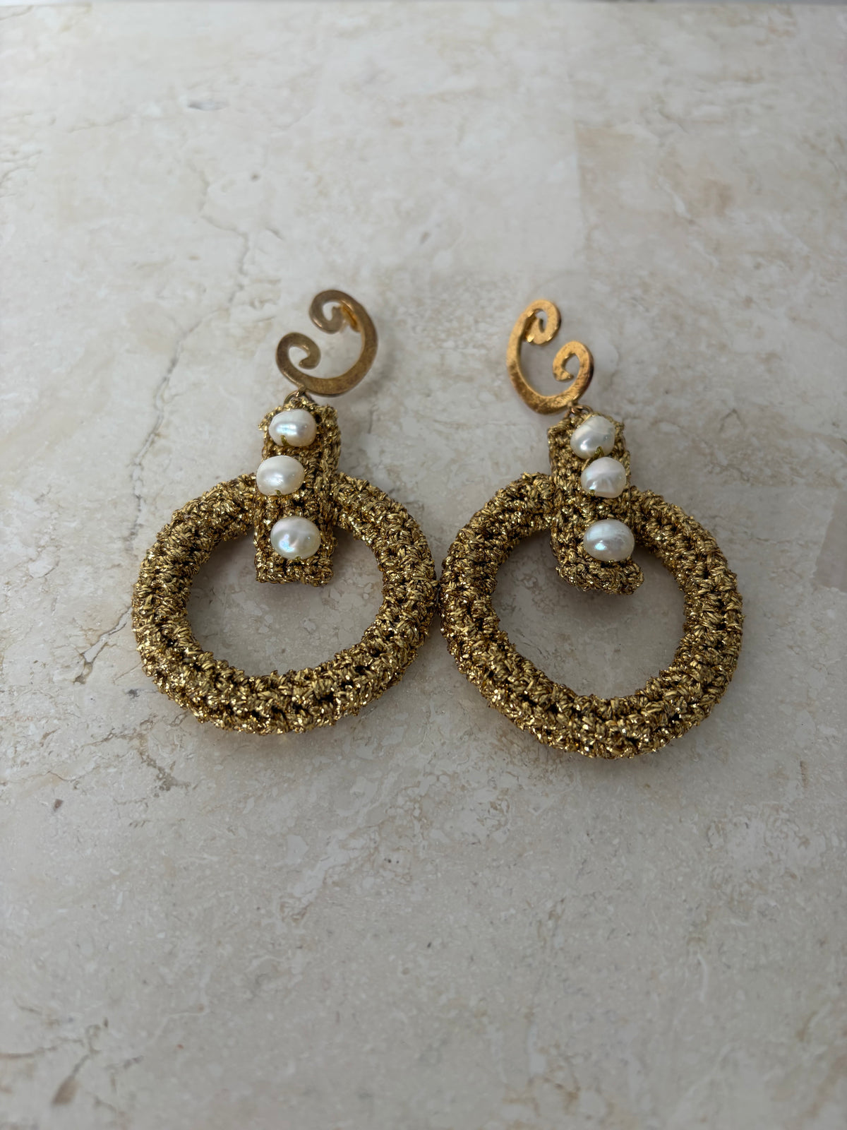 Lucy Folk Crochet Earrings Gold