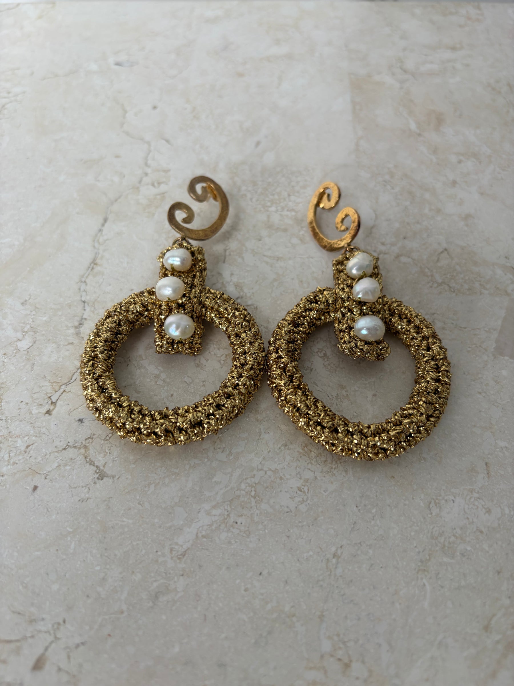 Lucy Folk Crochet Earrings Gold