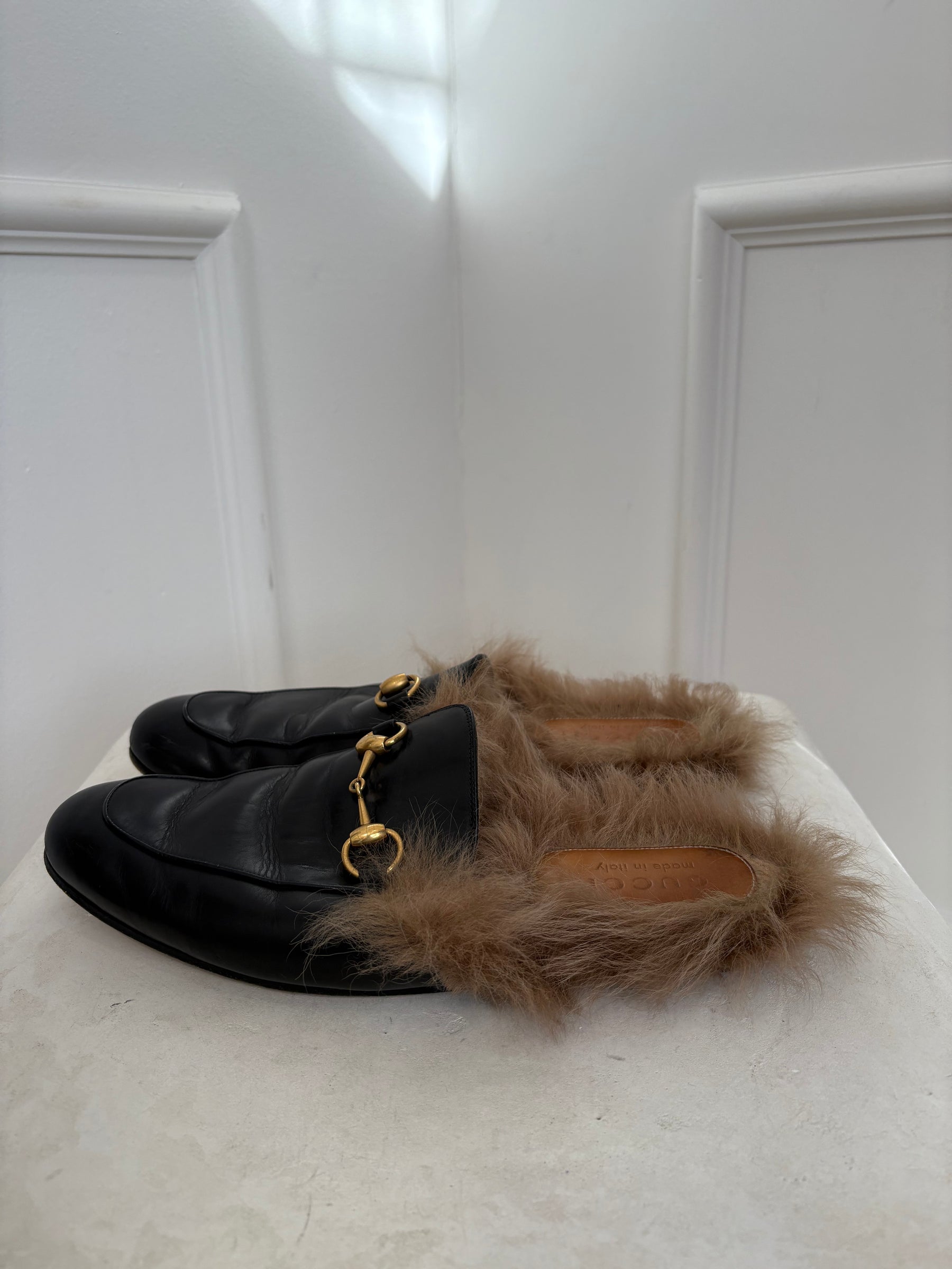 Gucci Princetown Mules With Fur Black, 42