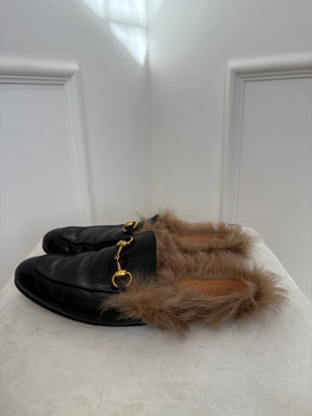 Gucci Princetown Mules With Fur Black, 42