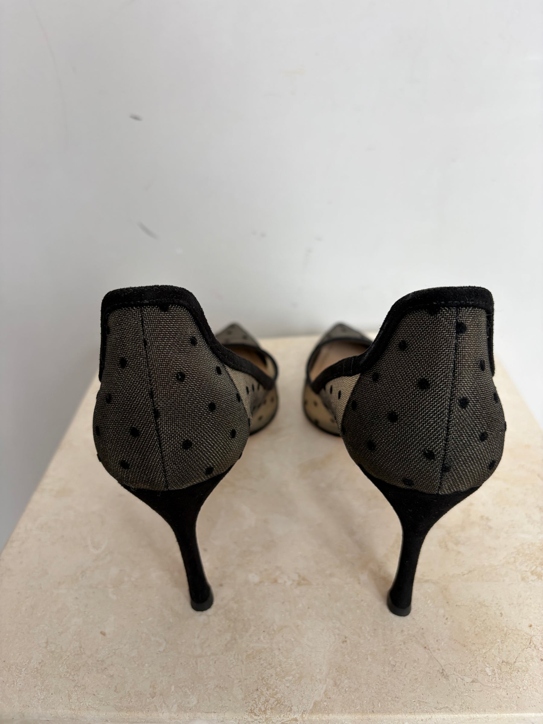 Dior Black Mesh Spotted Pointed Pump, 38.5 D