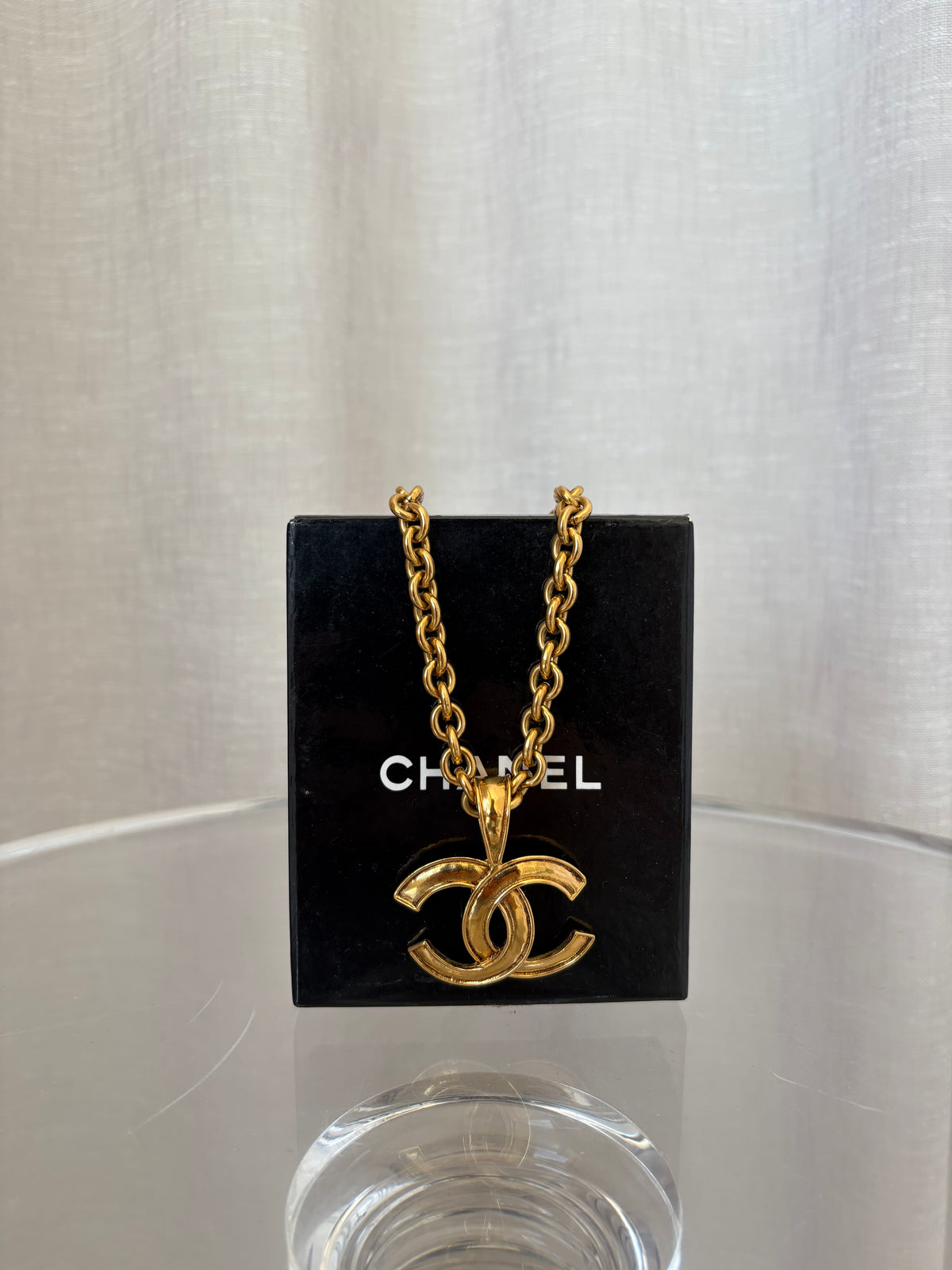 Chanel Vintage CC Pendant Necklace Gold Tone