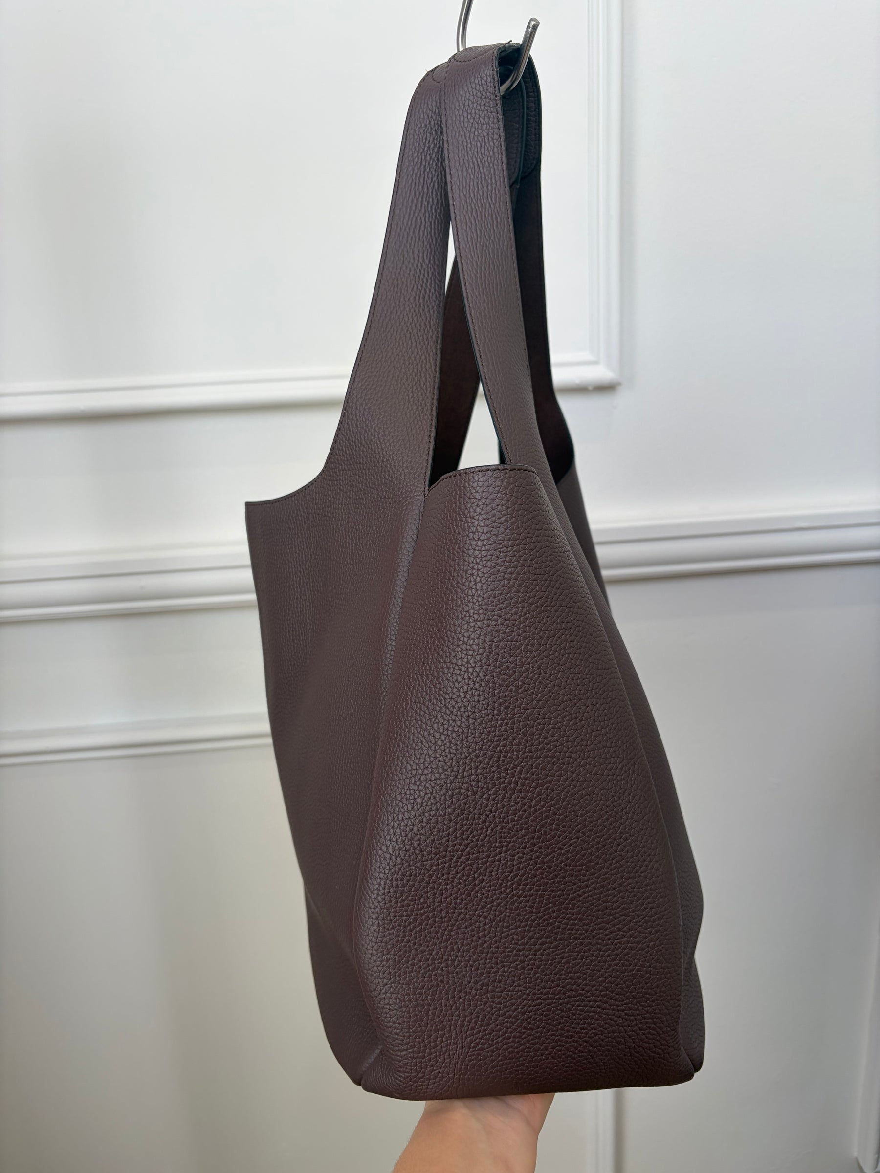 Oroton Chocolate Leather Oversized Tote Bag