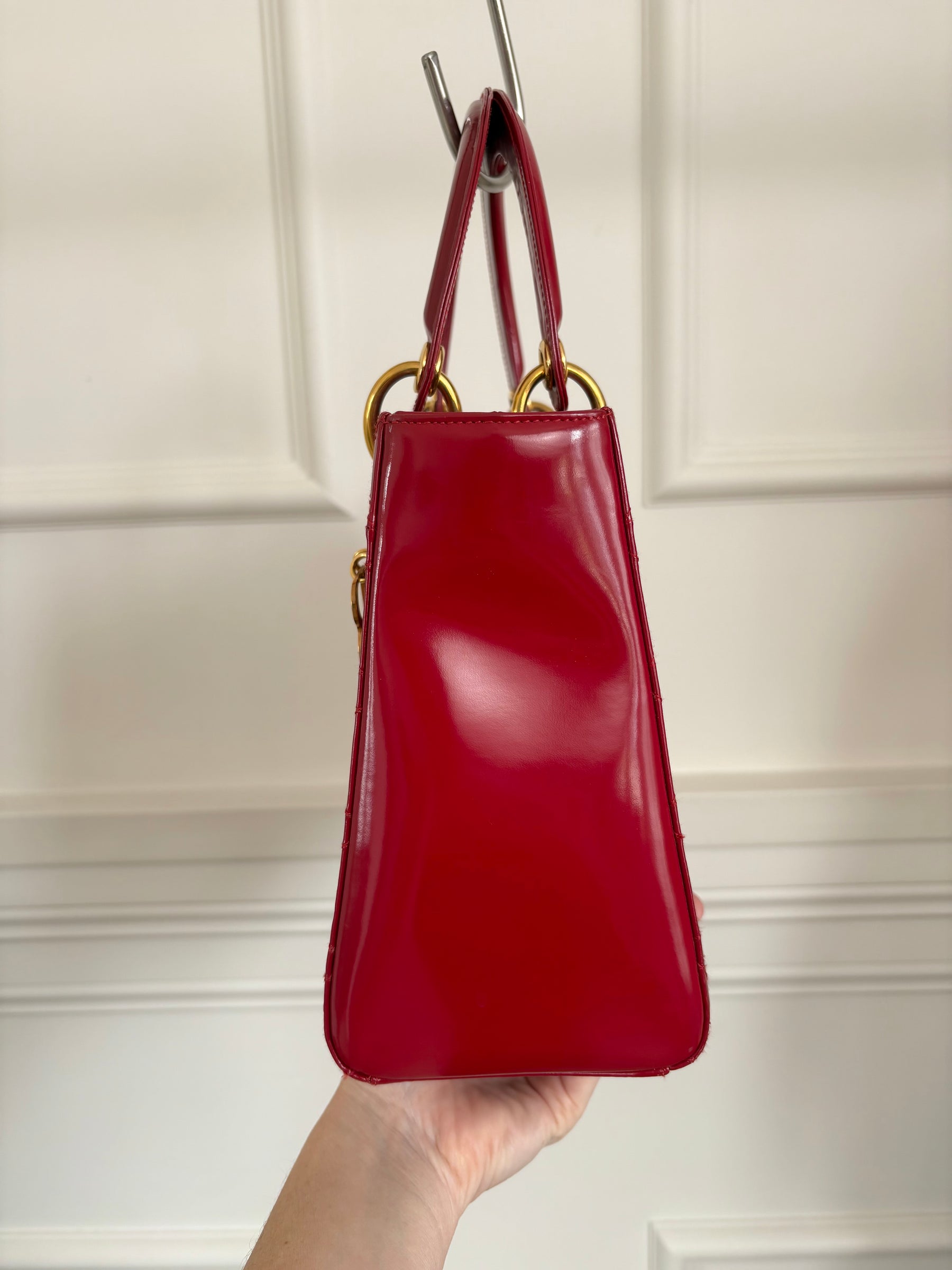Dior Red Patent Leather Medium Lady Dior Bag
