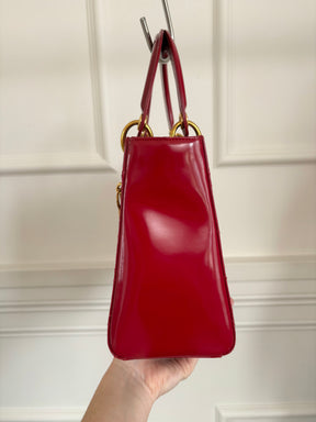 Dior Red Patent Leather Medium Lady Dior Bag