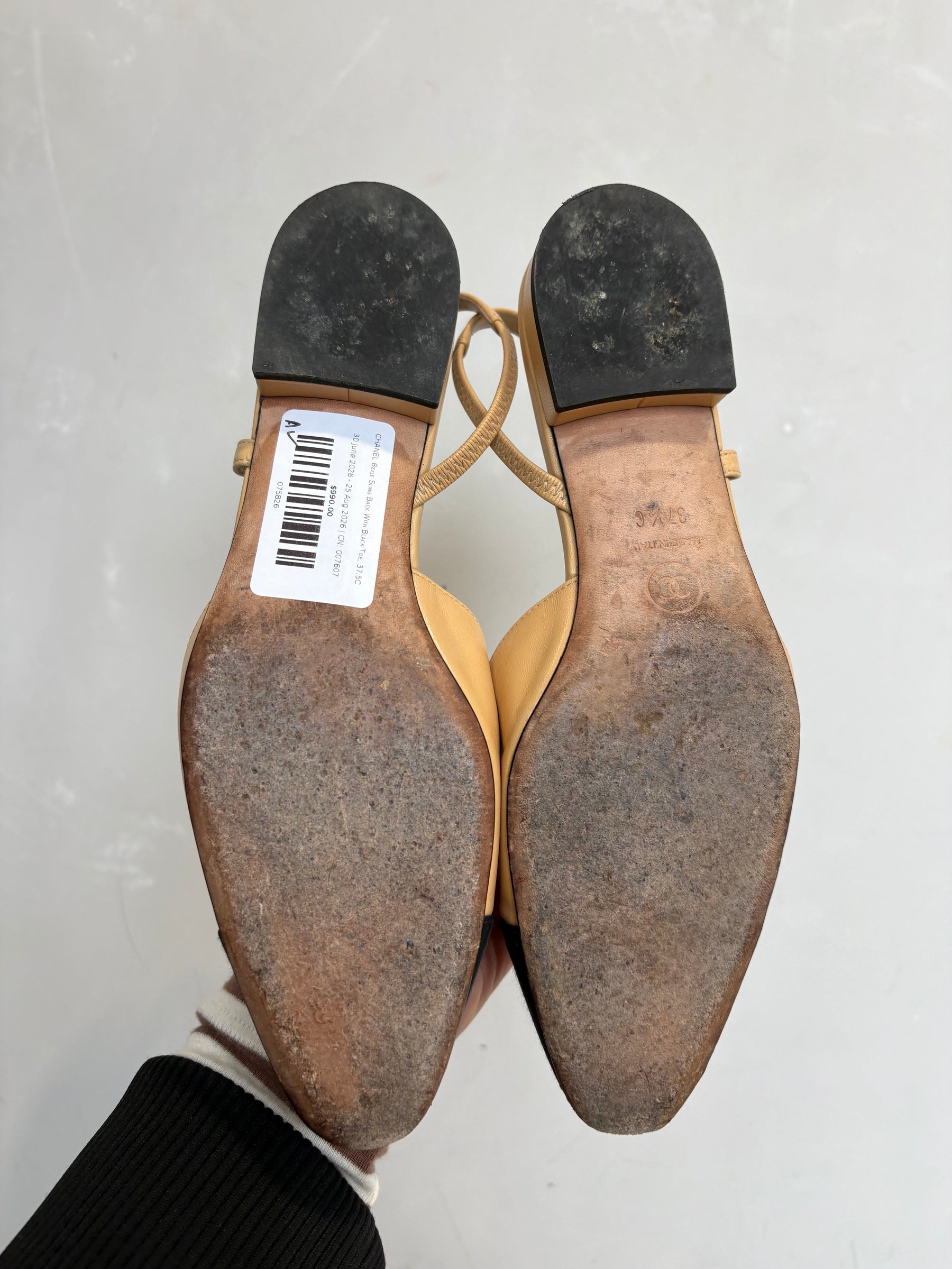 CHANEL Beige Sling Back With Black Toe, 37.5C