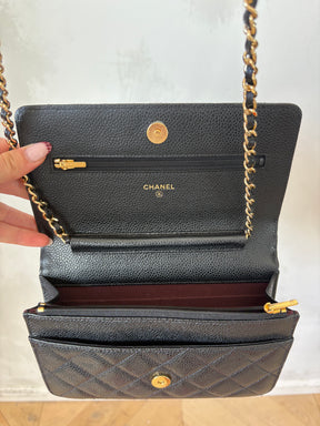 Chanel Black Caviar Wallet On Chain Gold Hardware