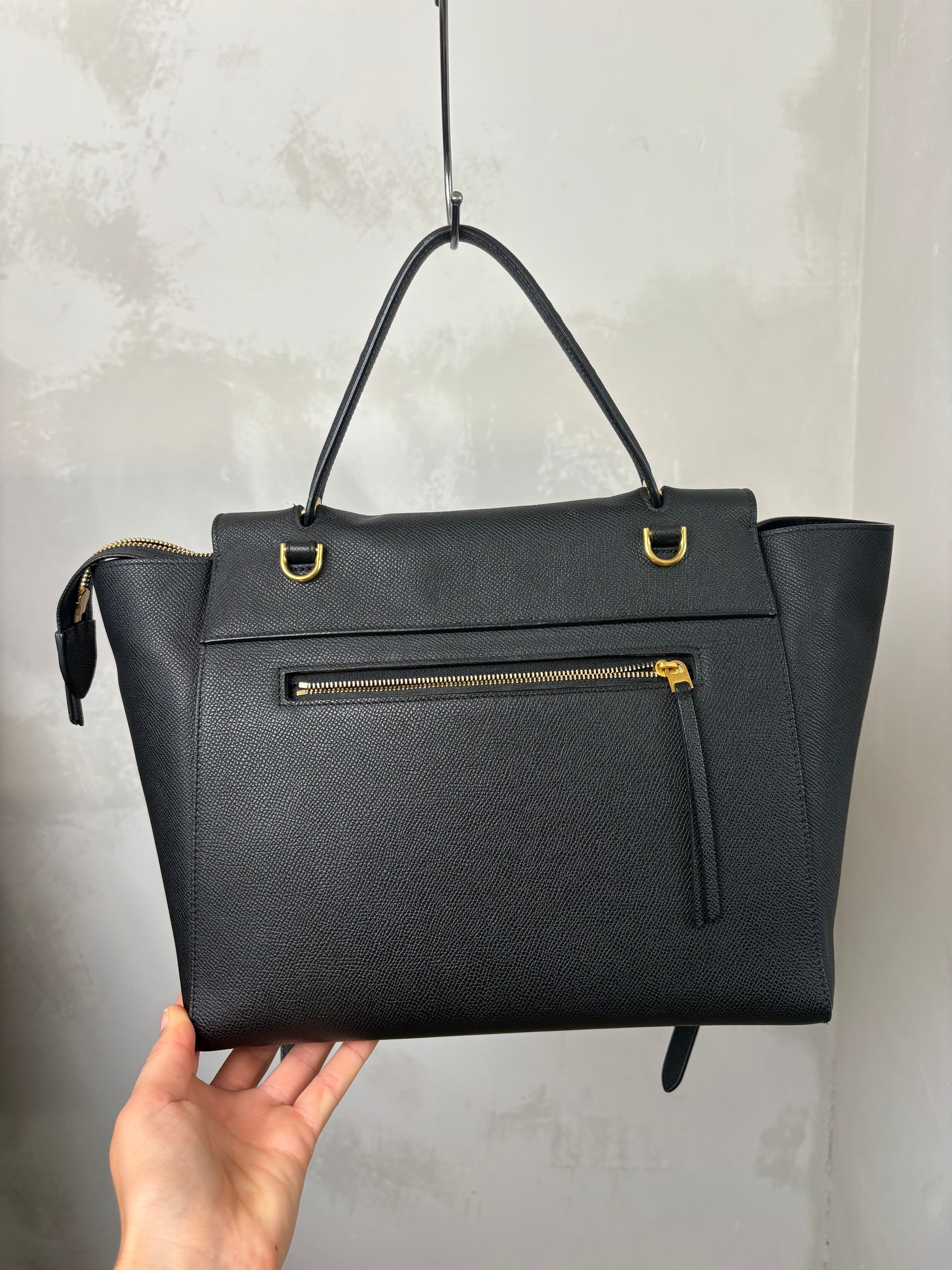 Celine Black Grained Leather Small Belt Bag