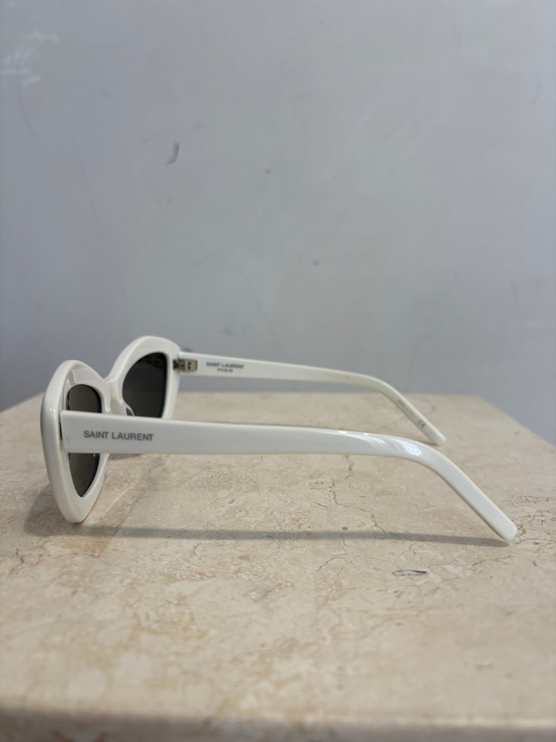 Saint Laurent White Acetate Cat Eye Sunglasses