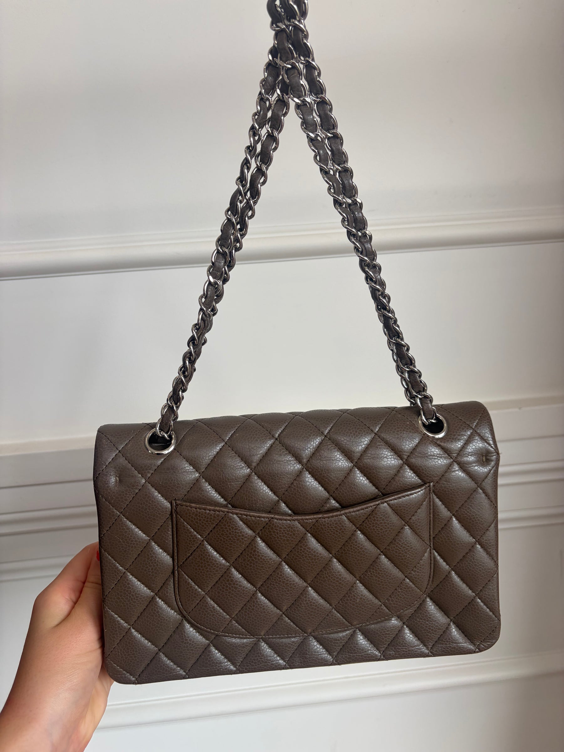 Chanel Taupe Caviar Leather Medium Classic Flap