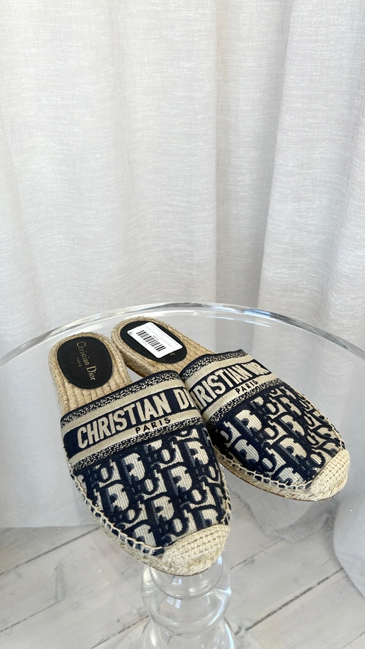 Dior Blue and Beige Oblique Logo Espadrille Mules, 41