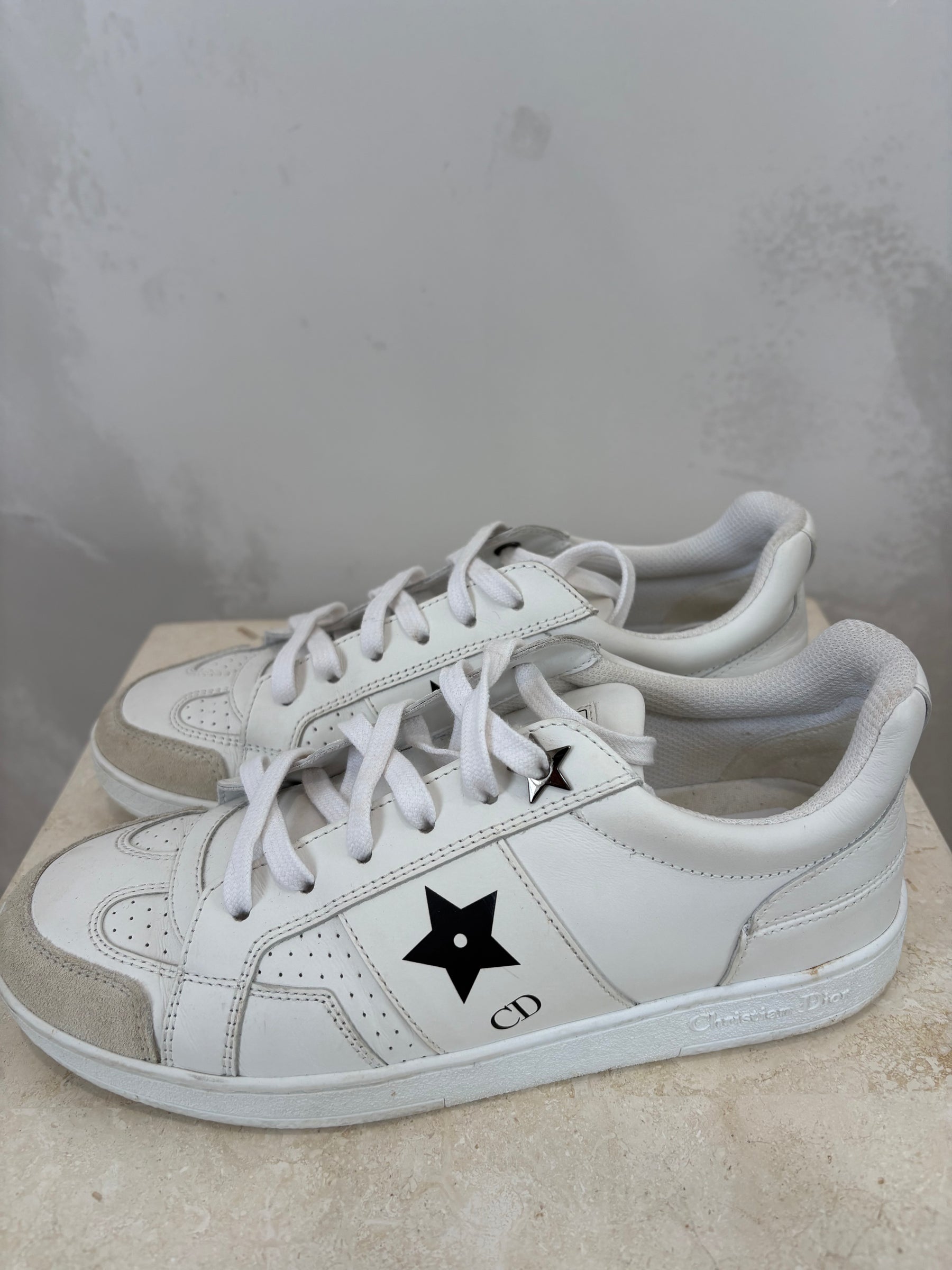 Dior White Leather Star Logo Sneaker, 35.5
