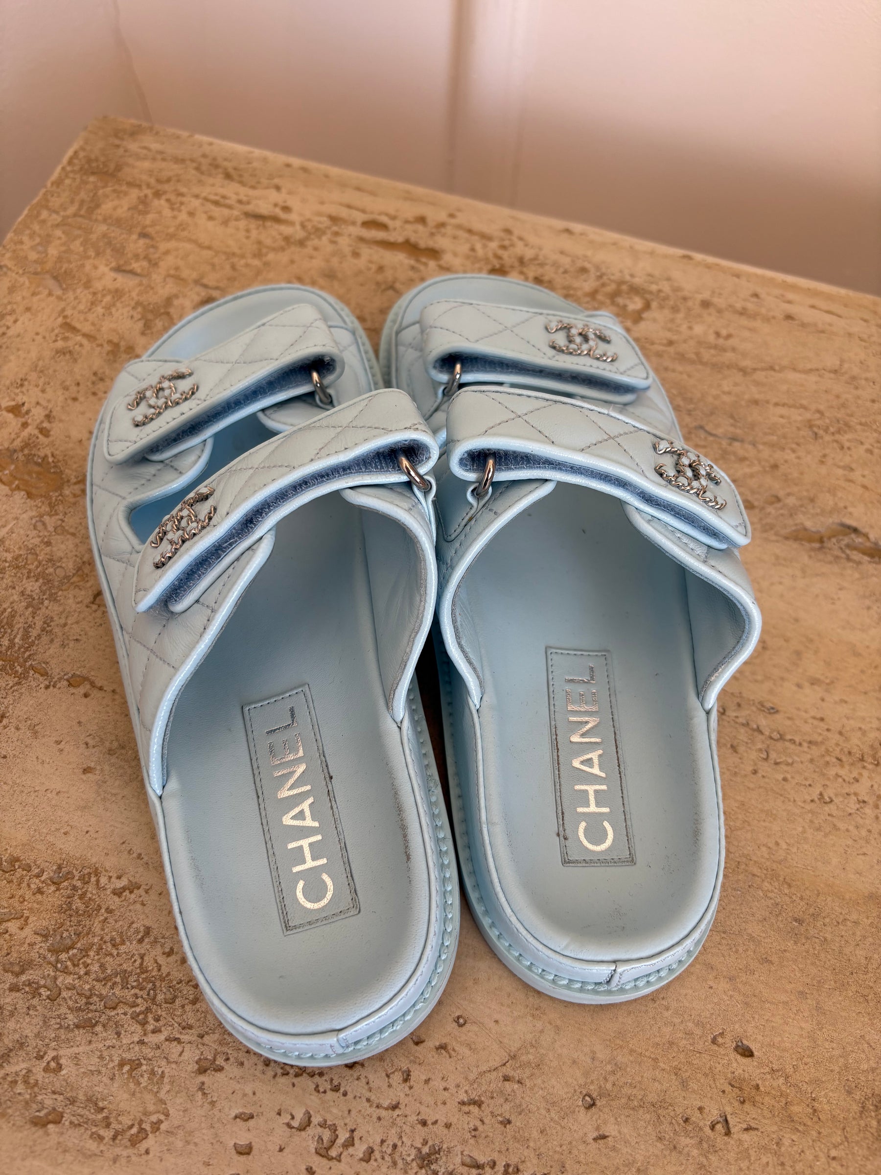 Chanel Blue Leather Backless Dad Sandals, 35.5C