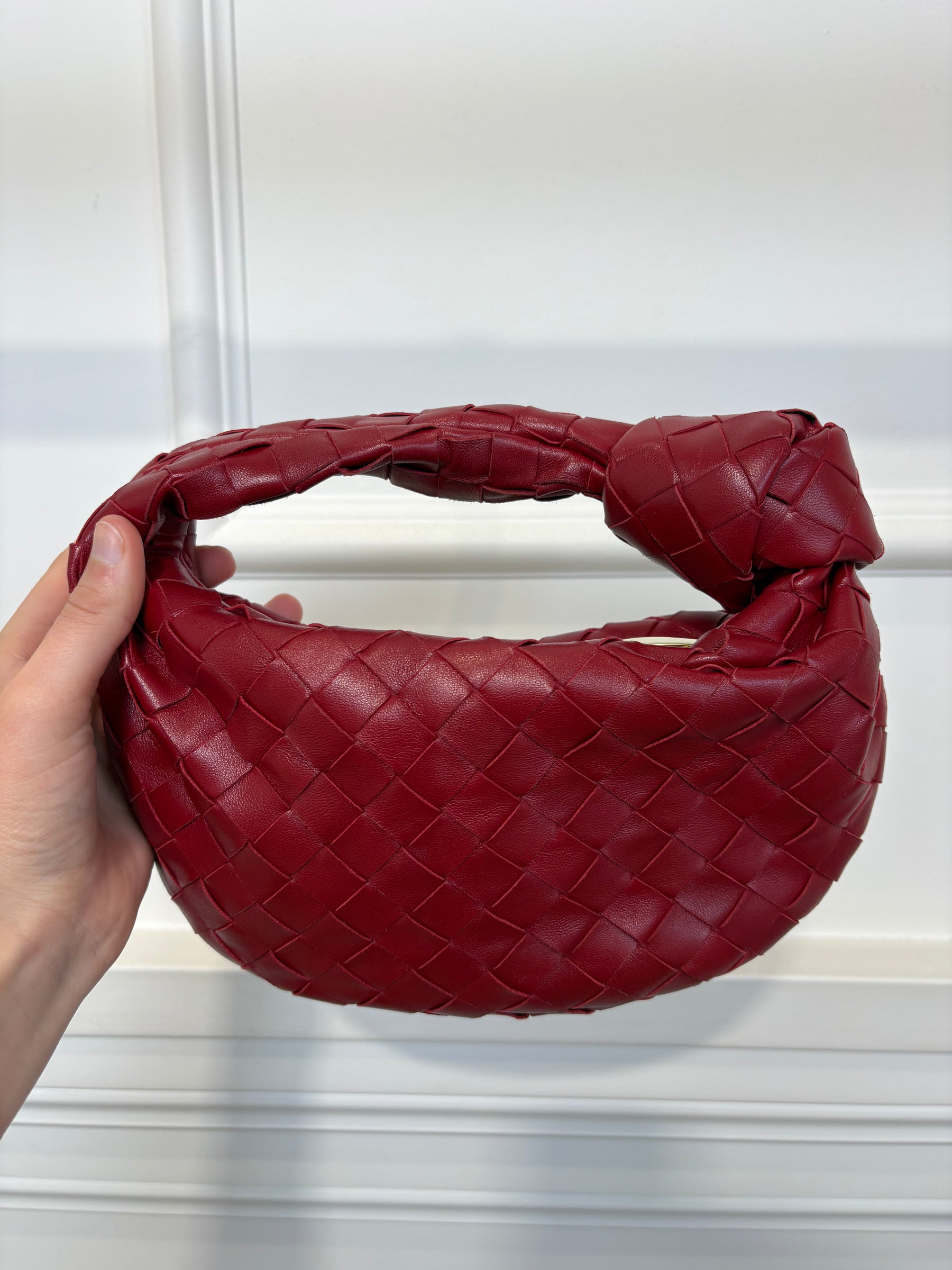 Bottega Veneta Red Leather Intrecciato Mini Jodie Bag