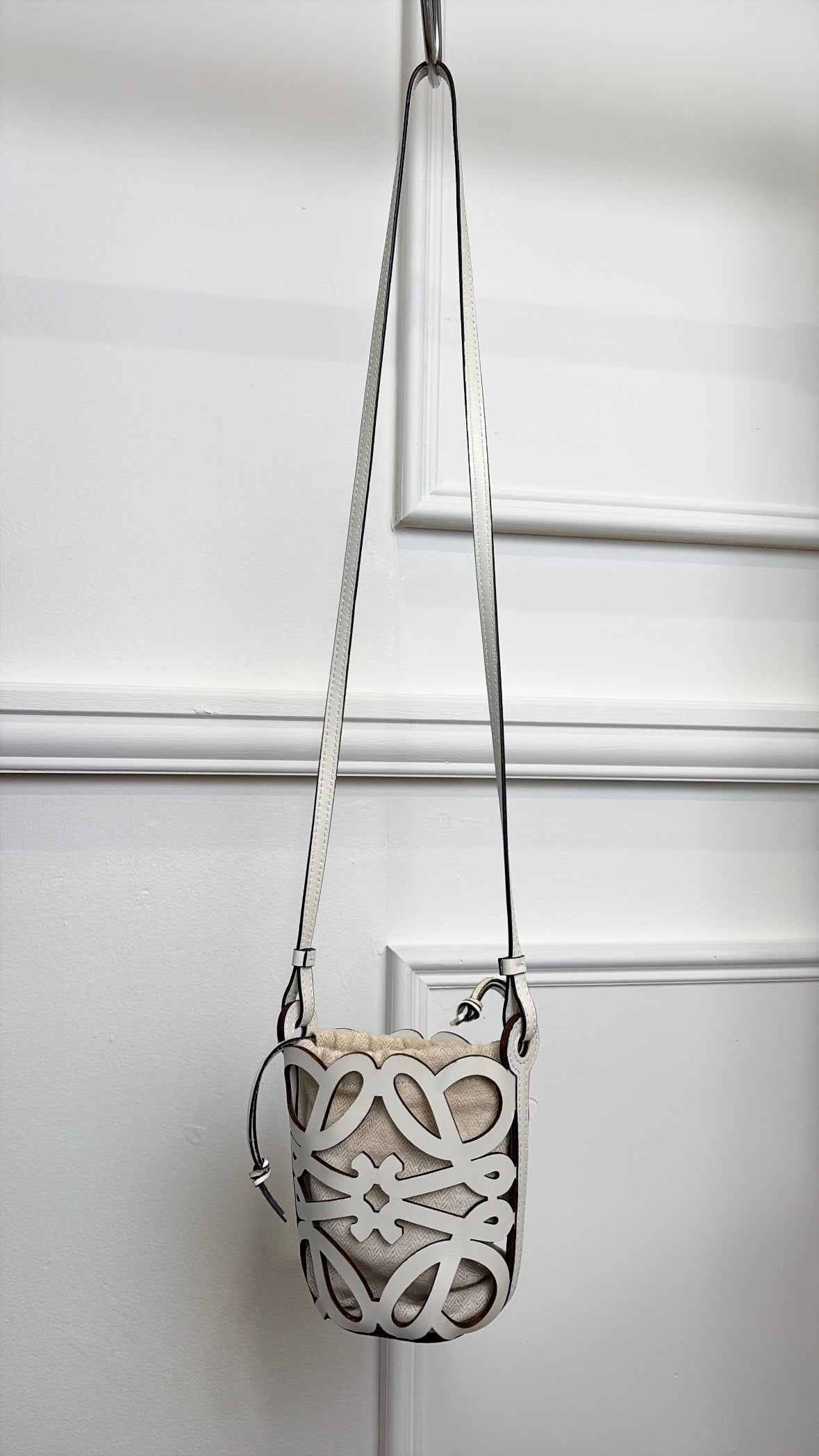 Loewe White Anagram Logo Mini Bucker Bag