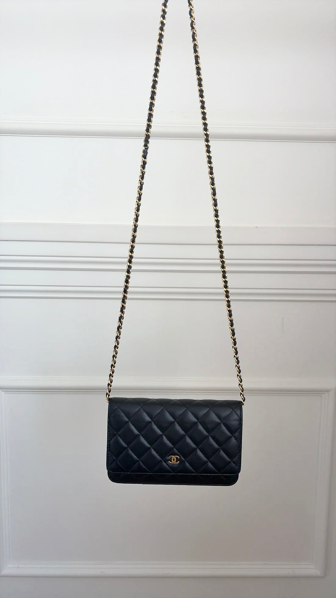 Chanel Black Lambskin Leather Wallet on Chain with Gold Hardware