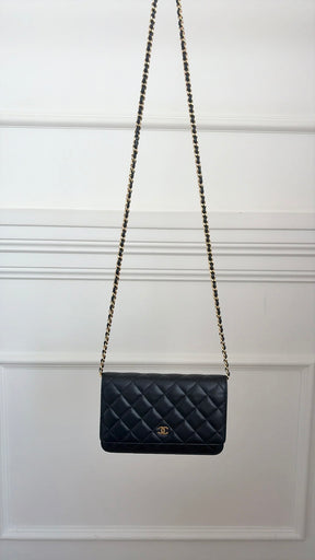 Chanel Black Lambskin Leather Wallet on Chain with Gold Hardware