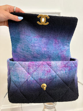 Chanel Flap Bag 19 In Boucle Black Blue Purple