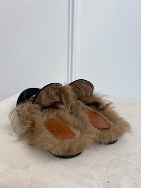 Gucci Black Velvet Shearling Mules, 38