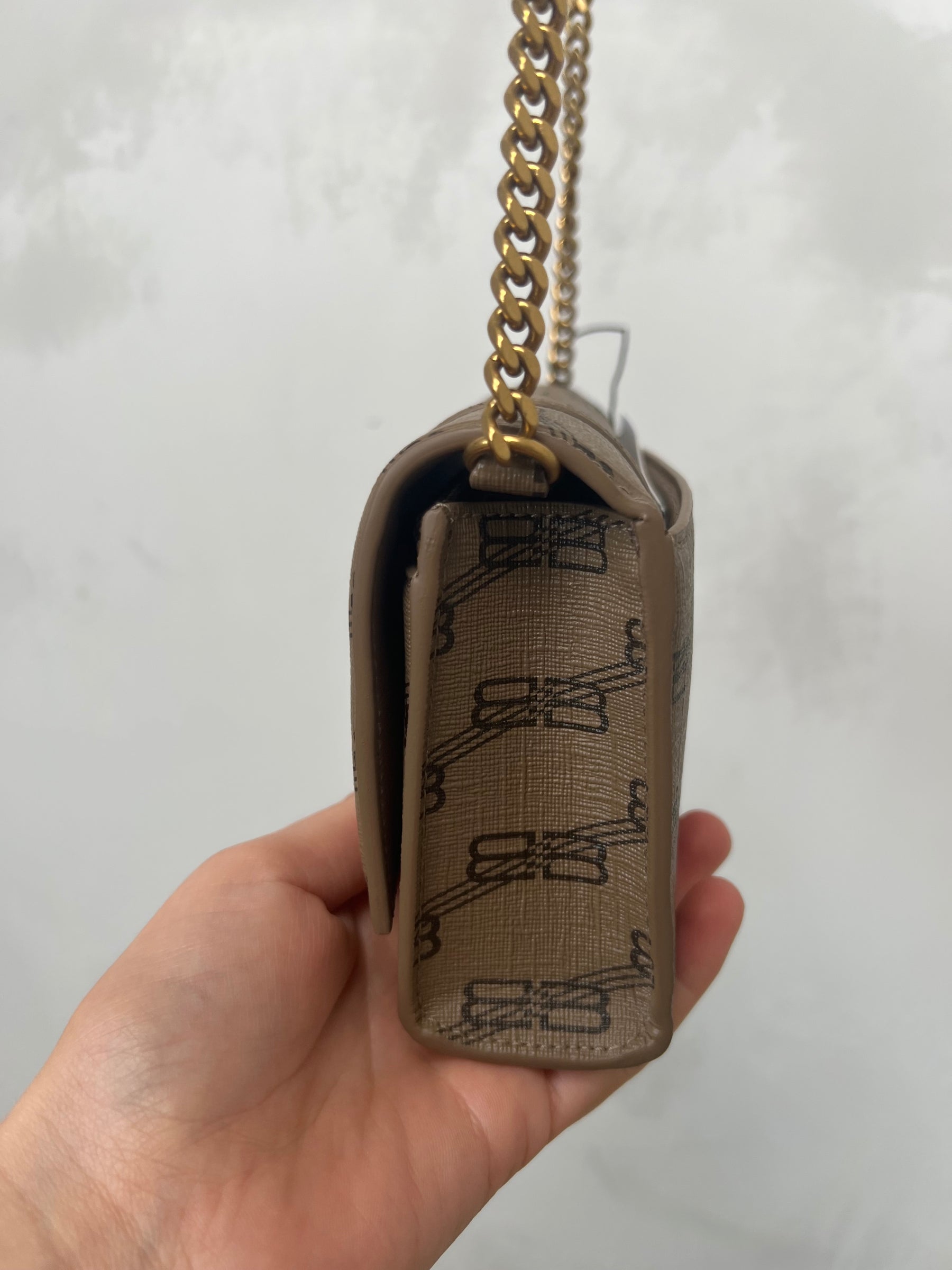 Balenciaga Taupe and Black Leather Monogram Hourglass Mini Bag