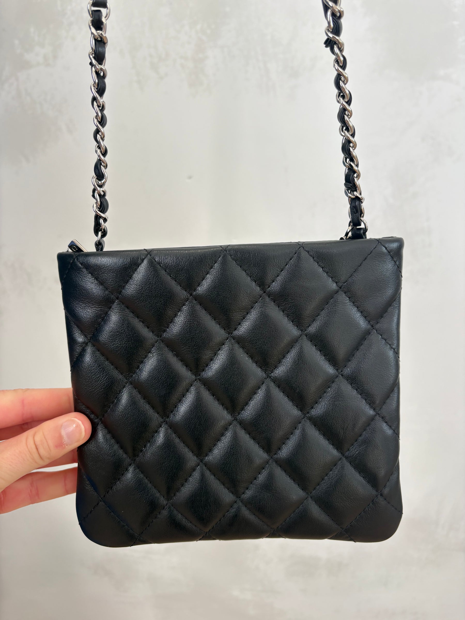 Chanel Uniform Black Quilted Leather Pochette Bag