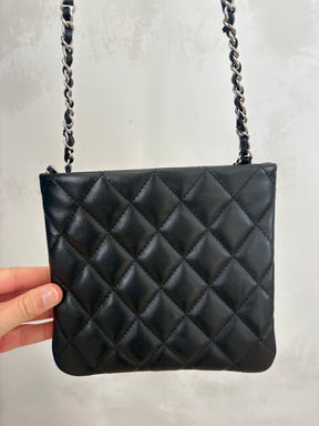 Chanel Uniform Black Quilted Leather Pochette Bag