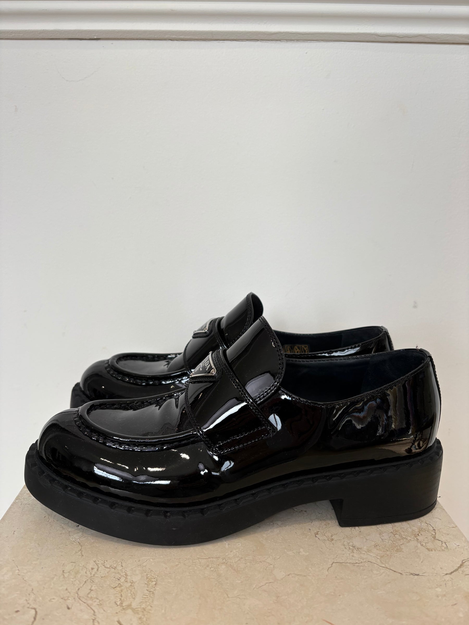 Prada Black Patent Leather Chunky Loafer, 41