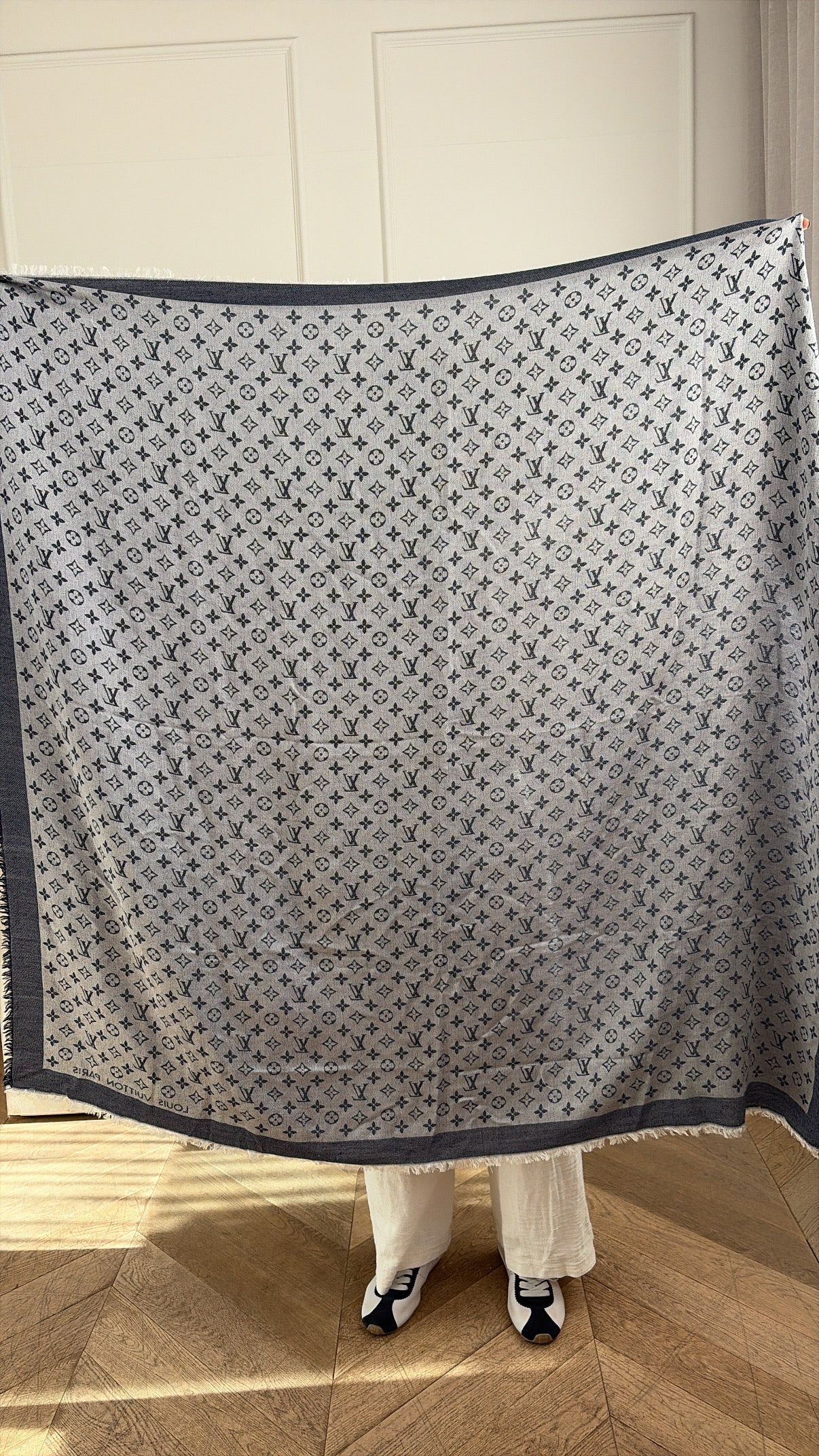 Louis Vuitton Navy and Grey Logo Shawl