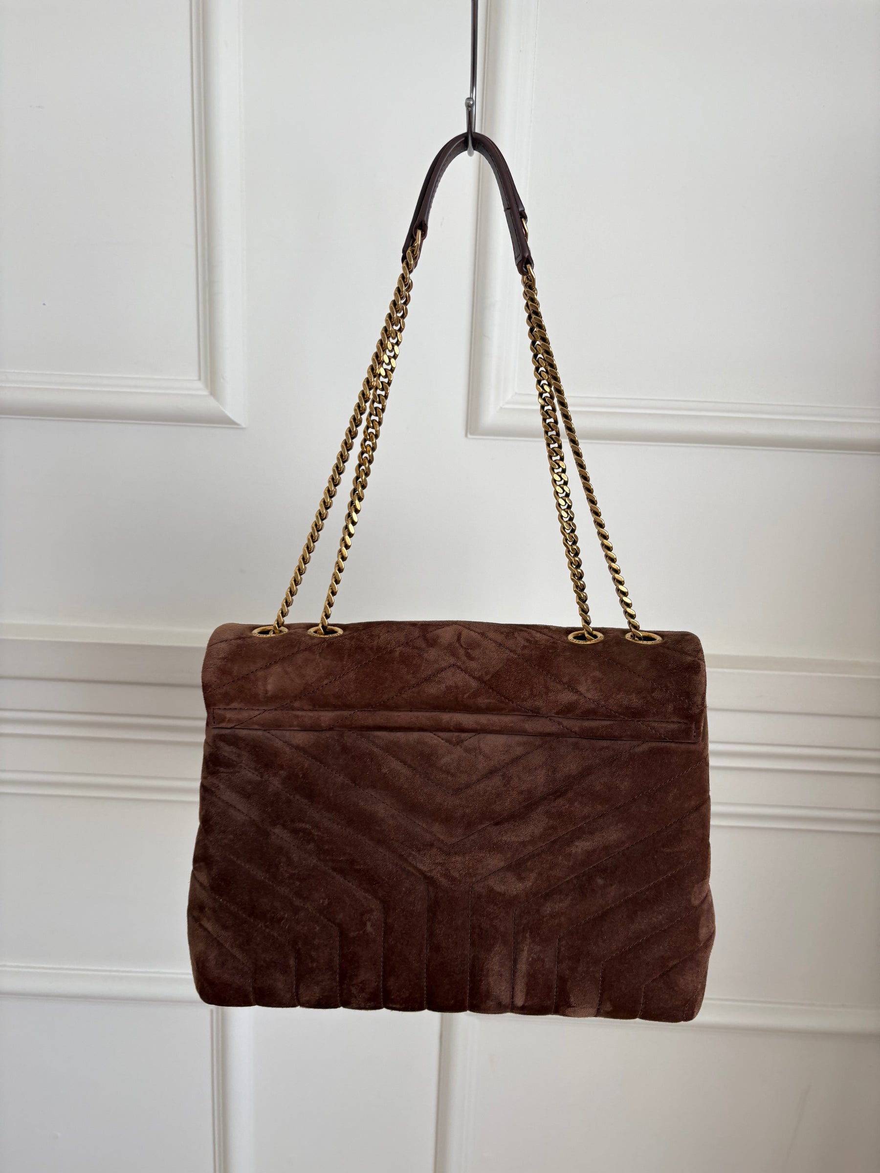 Saint Laurnet Chocolate Suede Medium Lou Lou Bag