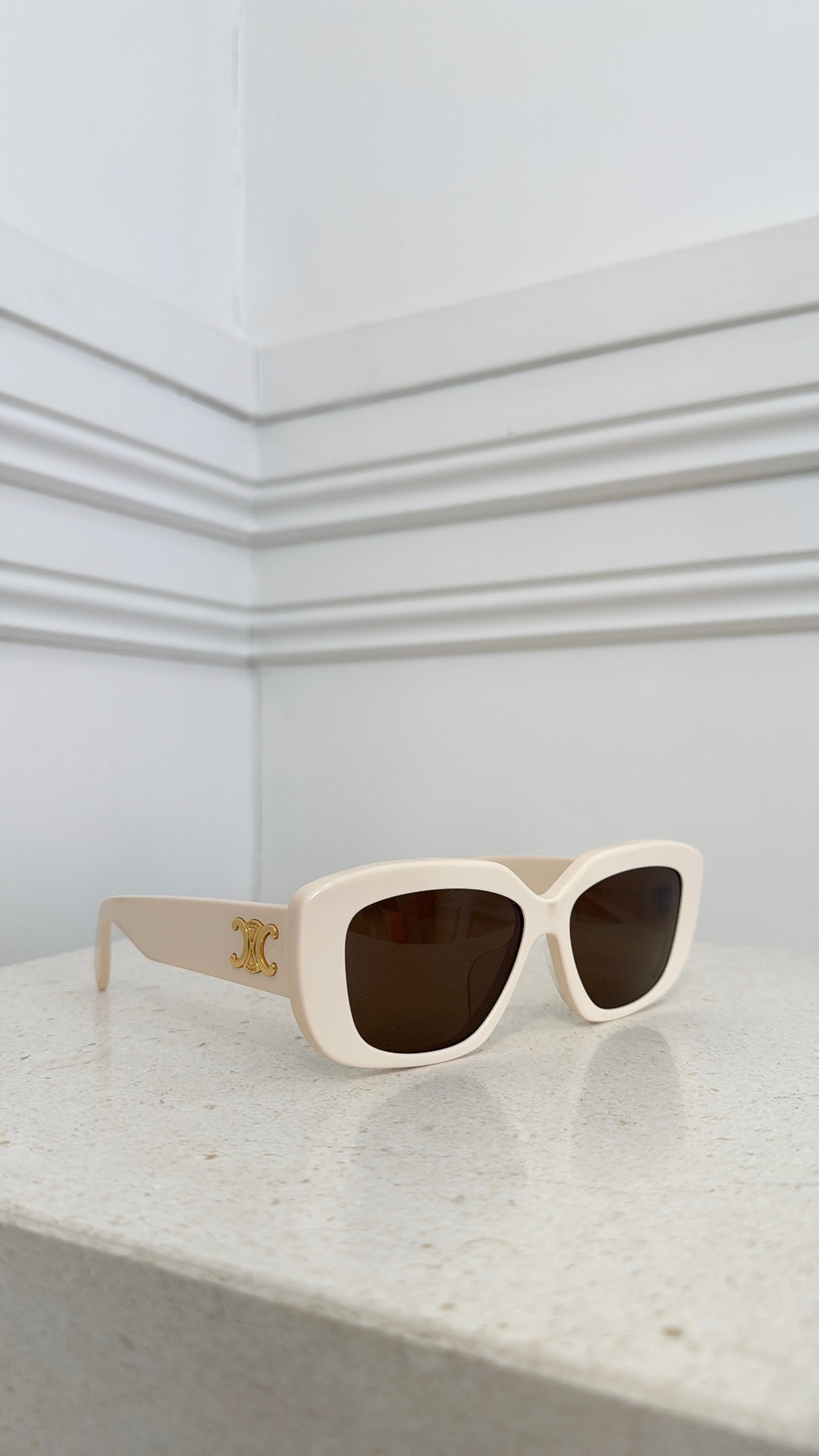 Celine Cream Rectangle Triomphe Sunglasses