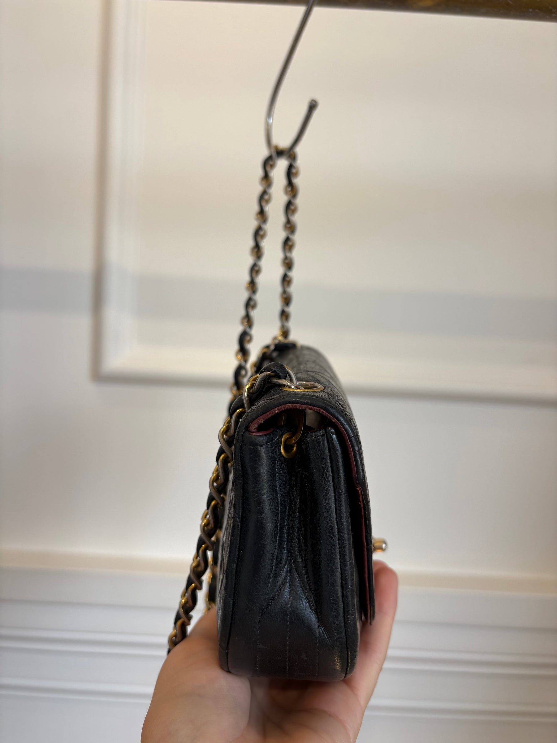 Chanel Black Lambskin Leather Half Moon Bag