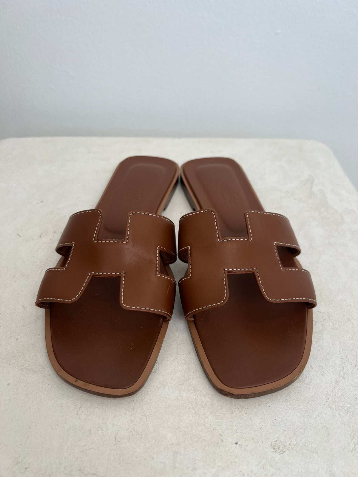 Hermès Gold Leather Oran Sandals, 36