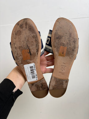 Dior D Way Slides Navy And Cream, 36.5