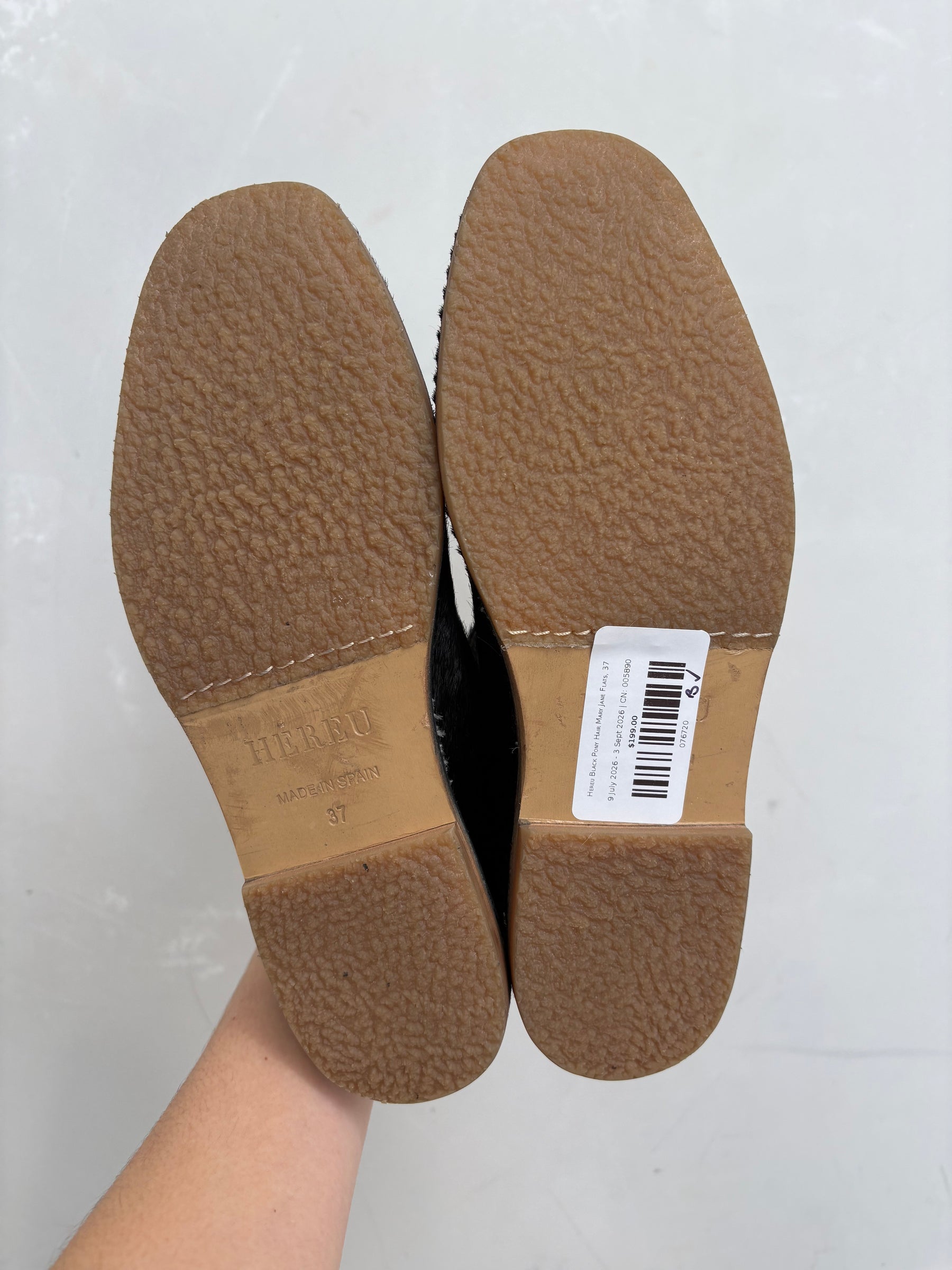 Hereu Black Pony Hair Mary Jane Flats, 37
