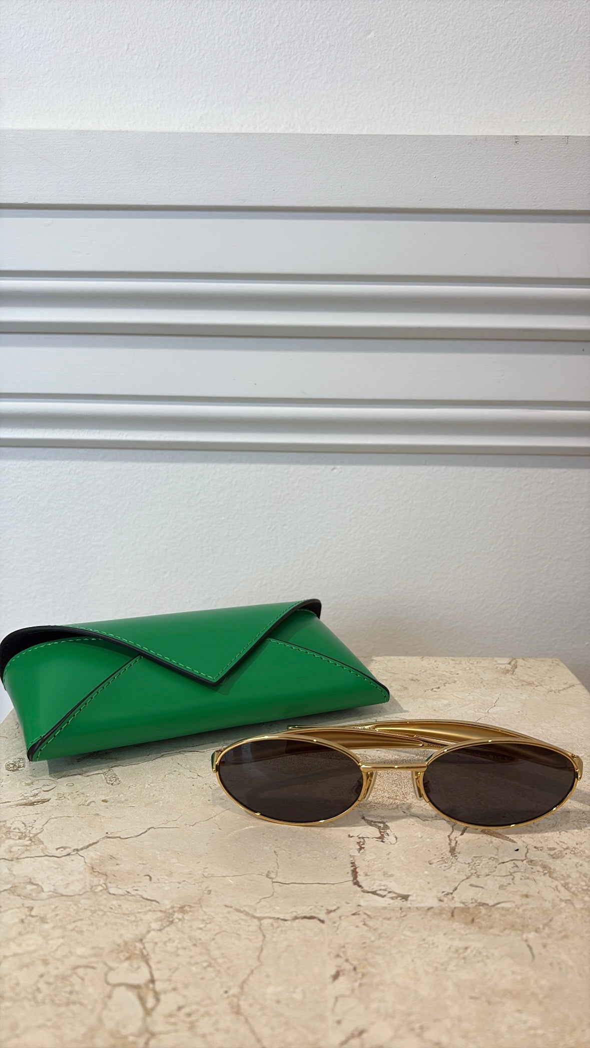 Bottega Veneta Gold Sardine Oval Sunglasses