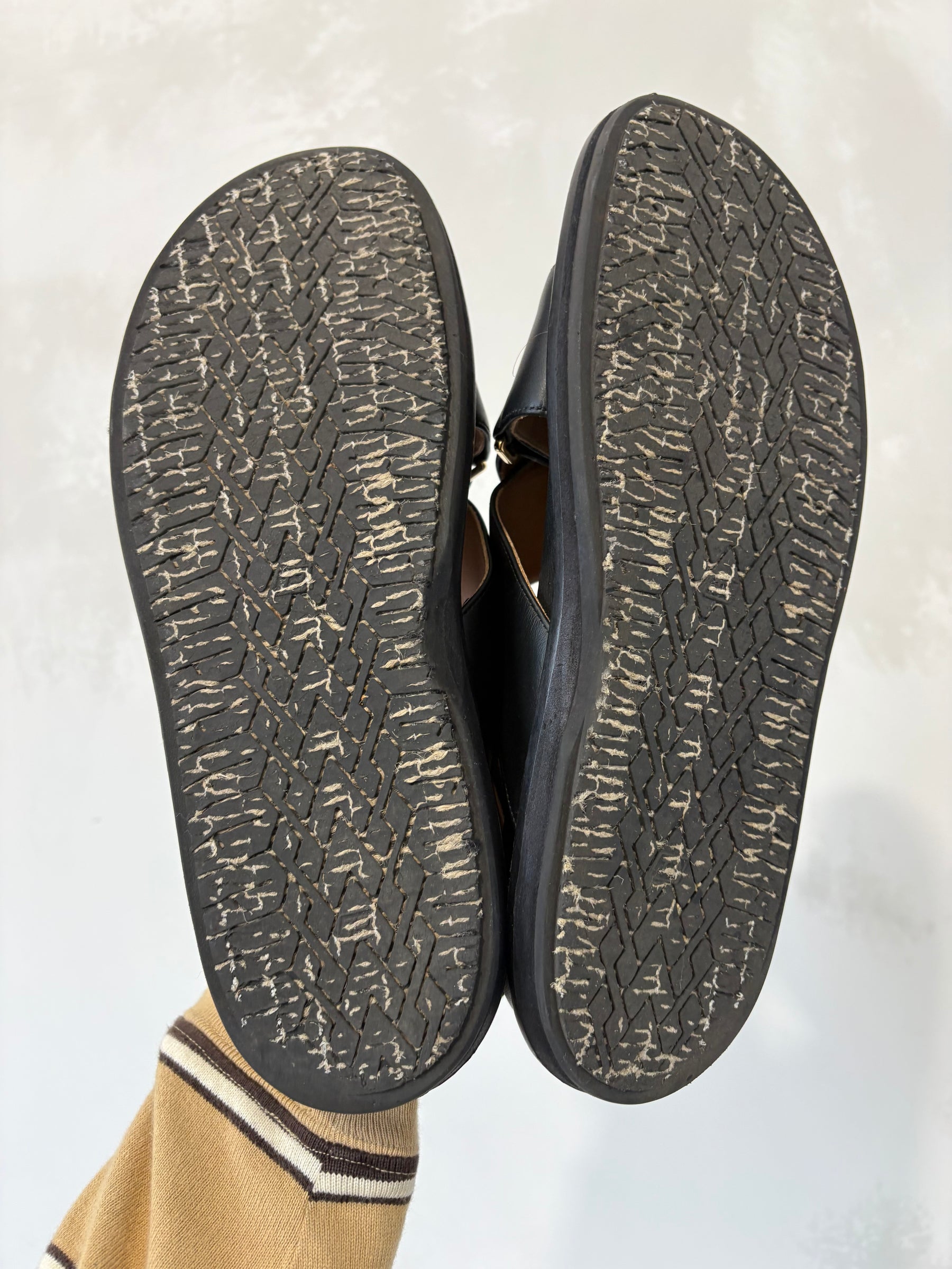 Marni Black Leather Fussbet Sandals, 40