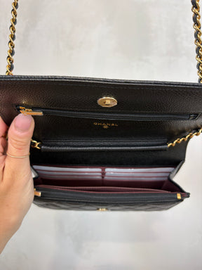 Chanel Caviar Leather Wallet On Chain Black Gold Hardware