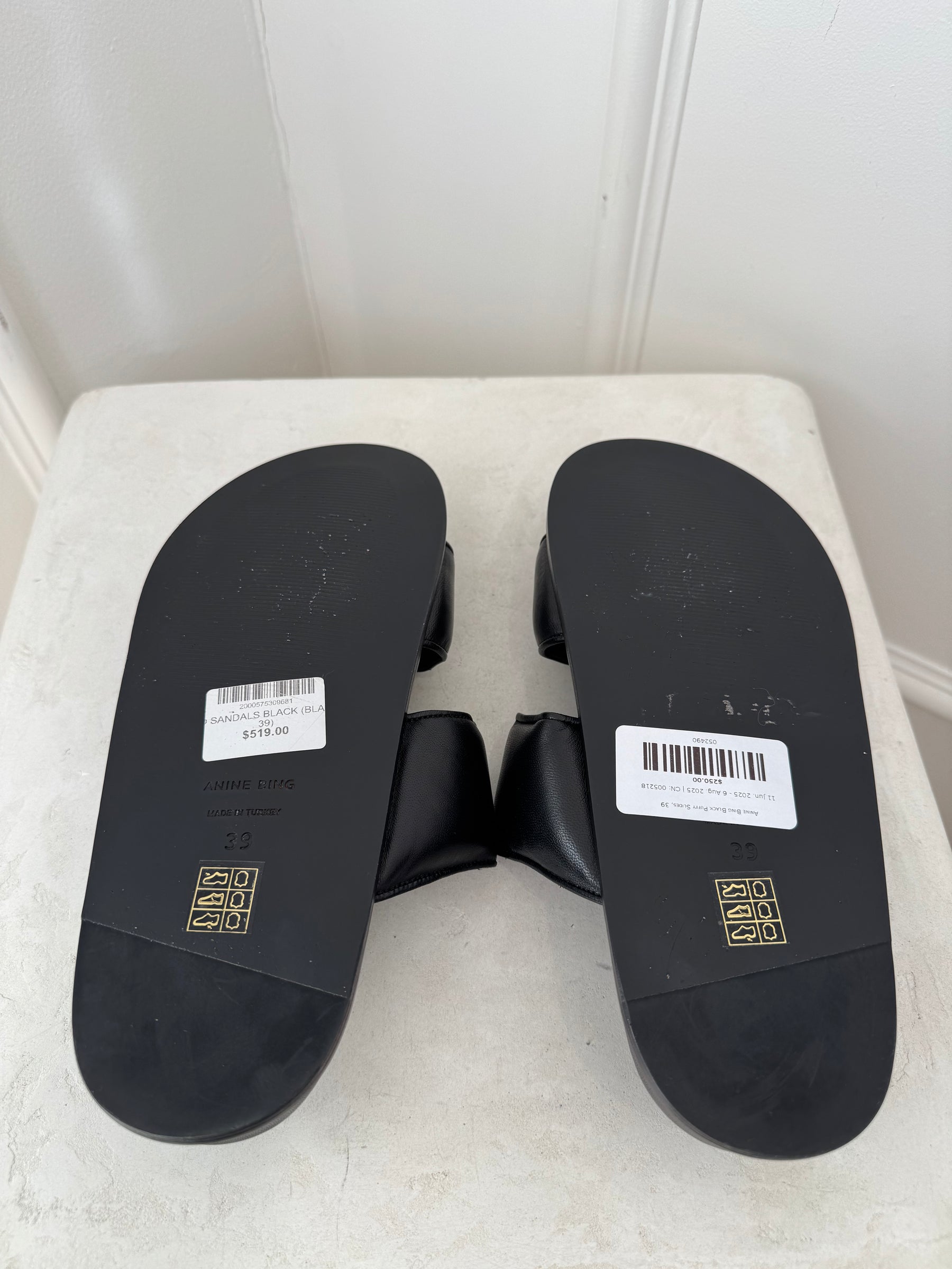 Anine Bing Black Puffy Slides, 39