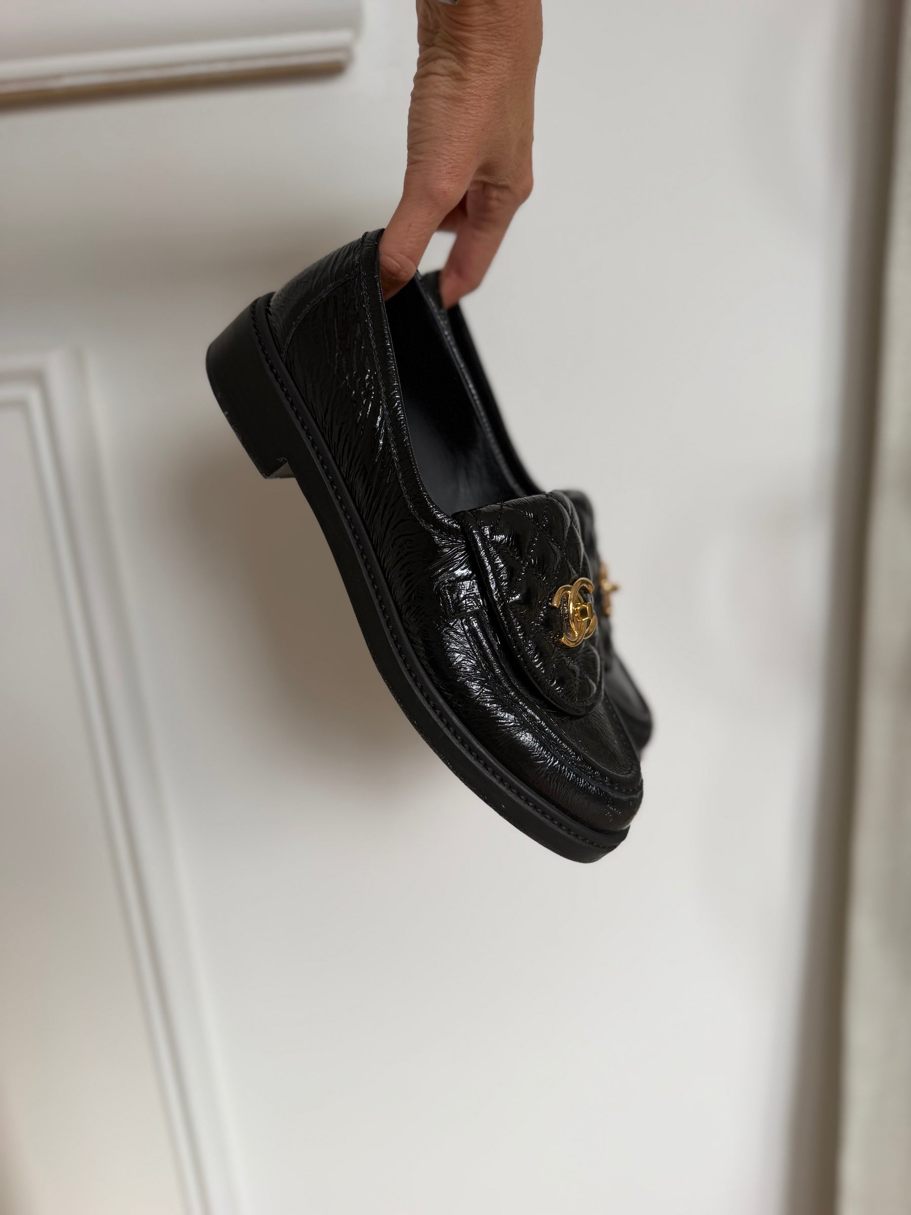Chanel Black Patent Leather Turnlock Loafer, 39 C